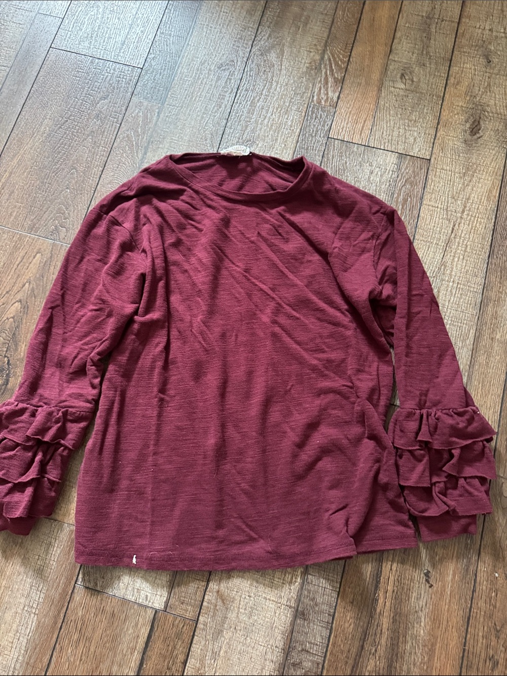 Love Riche Burgundy Ruffle Sleeve Long-Sleeve Top